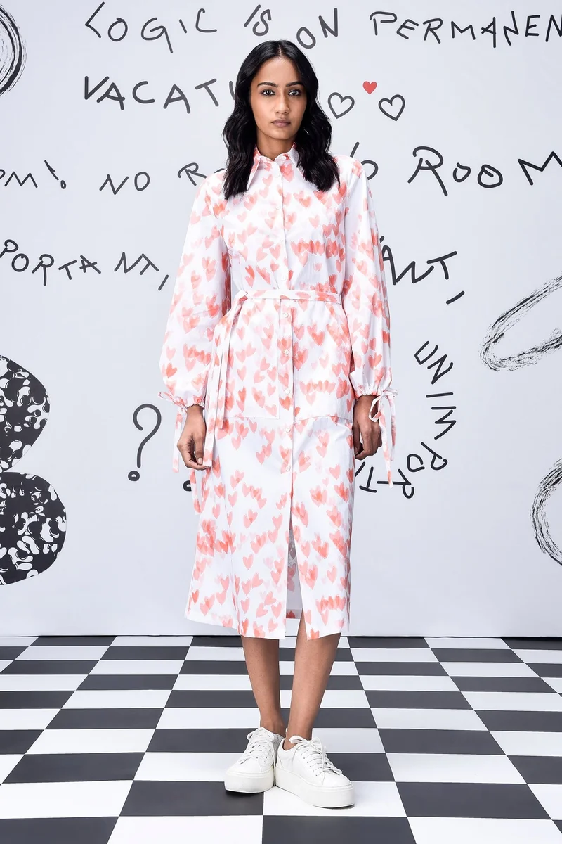 Genes Lecoanet Hemant Heart Print Relax Fit Dress- Coral Peach